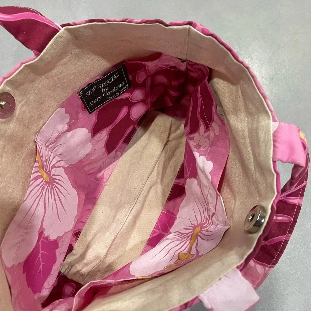 Hawaii Pink Flowers Bag About 12” Long with Pockets for Cosmetics